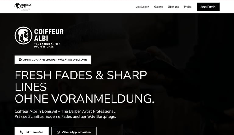 Coiffeur Albi barber shop website homepage featuring fresh fades and sharp lines services without registration